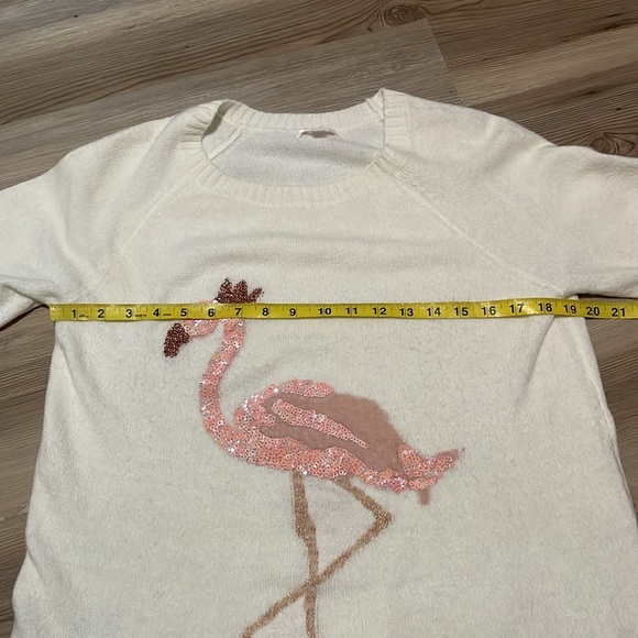 Lauren Conrad Sequined Flamingo Long Sleeve Crewneck Sweater Cream Womens M - Picture 5 of 11